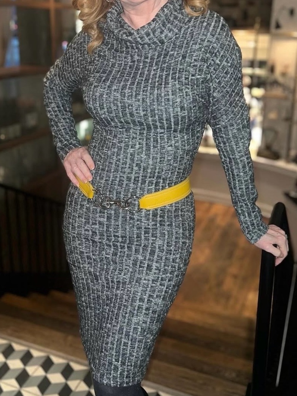 Christian Siriano Gray Ribbed Turtleneck Sexy Knit Dress-LIKE NEW - Picture 4 of 9